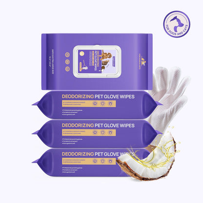 Deodorizing Glove Wipes for Dogs & Cats - Waterless Bath Alternative