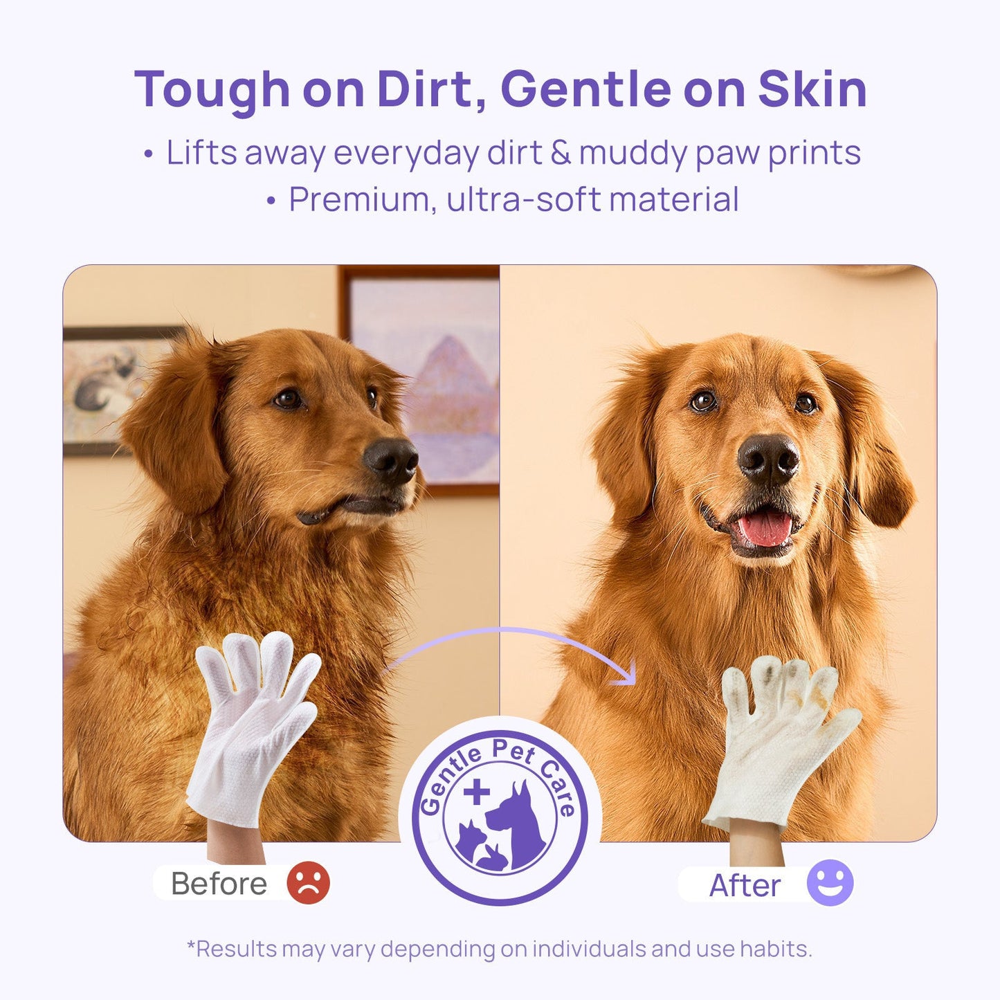 Deodorizing Glove Wipes for Dogs & Cats - Waterless Bath Alternative
