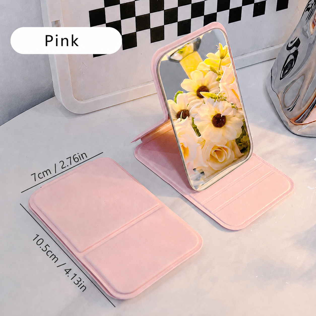 Portable Makeup Mirror, Simple Foldable Desktop Vanity Mirror, Mini Travel Mirror, Dormitory Tabletop Mirror, Portable Folding Mirror, Cosmetic Mirror, Single Item